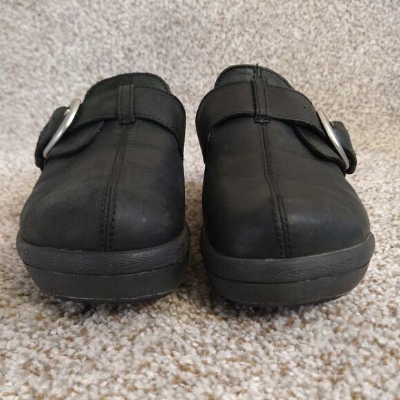 Crocs Black Leather Slip-On Mules Women’s Size 8 Comfort Clogs - Picture 2 of 11